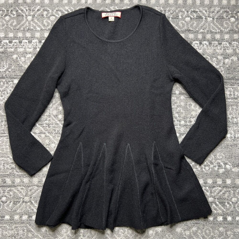 Beyond Threads Peru Alpaca Wool Pullover Tunic Sweater Womens Small Black Pleats
